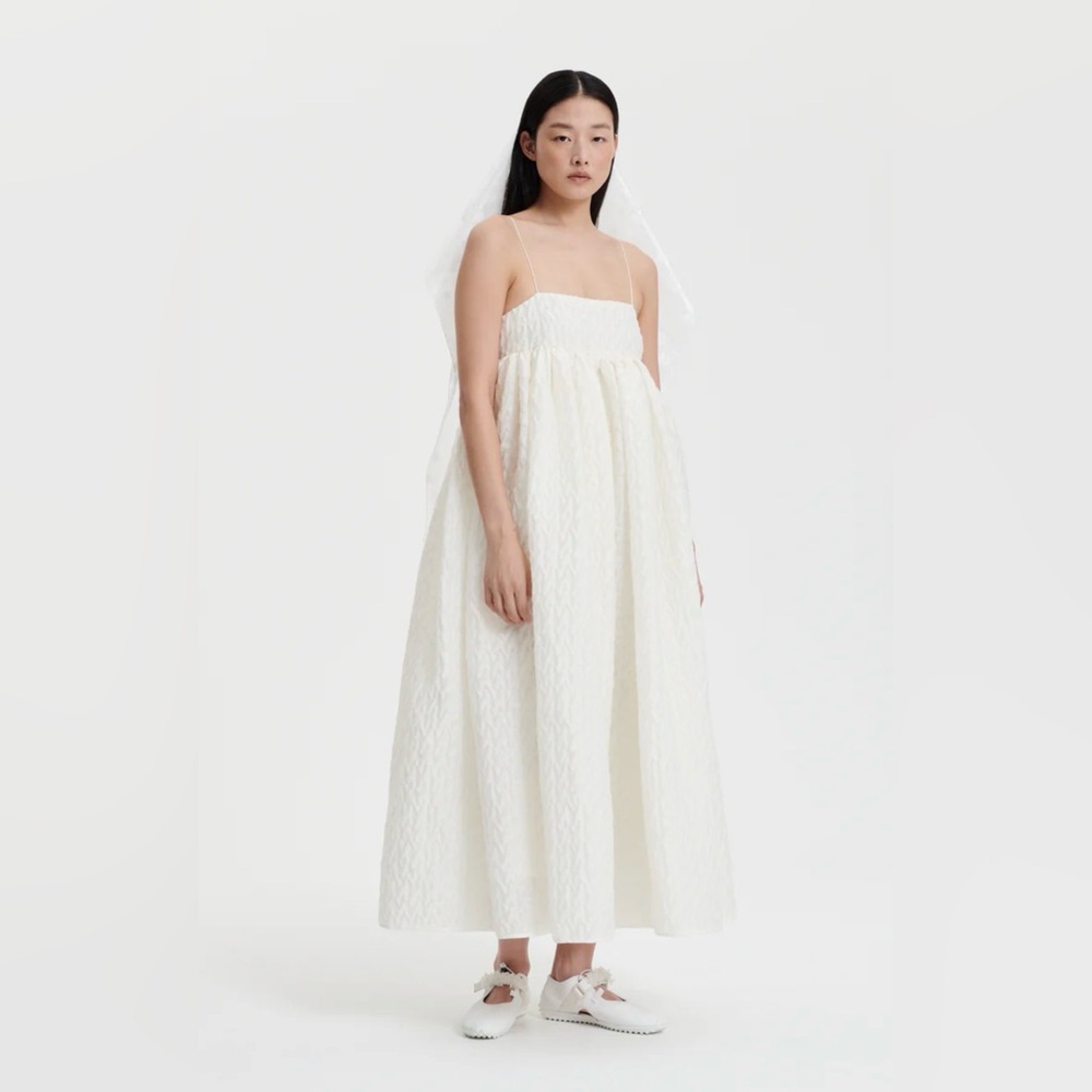 Cecilie Bahnsen Beth Linen Plissè Dress In White